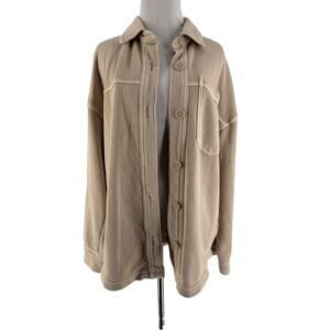 Aerie Women's Tan Oversized Long Sleeve Button-Front Shacket Size XS